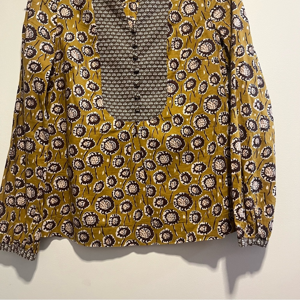 Boden Eliza Embroidered Bib Blouse Mustard Floral 100% Cotton Boho Block Print - Picture 4 of 10
